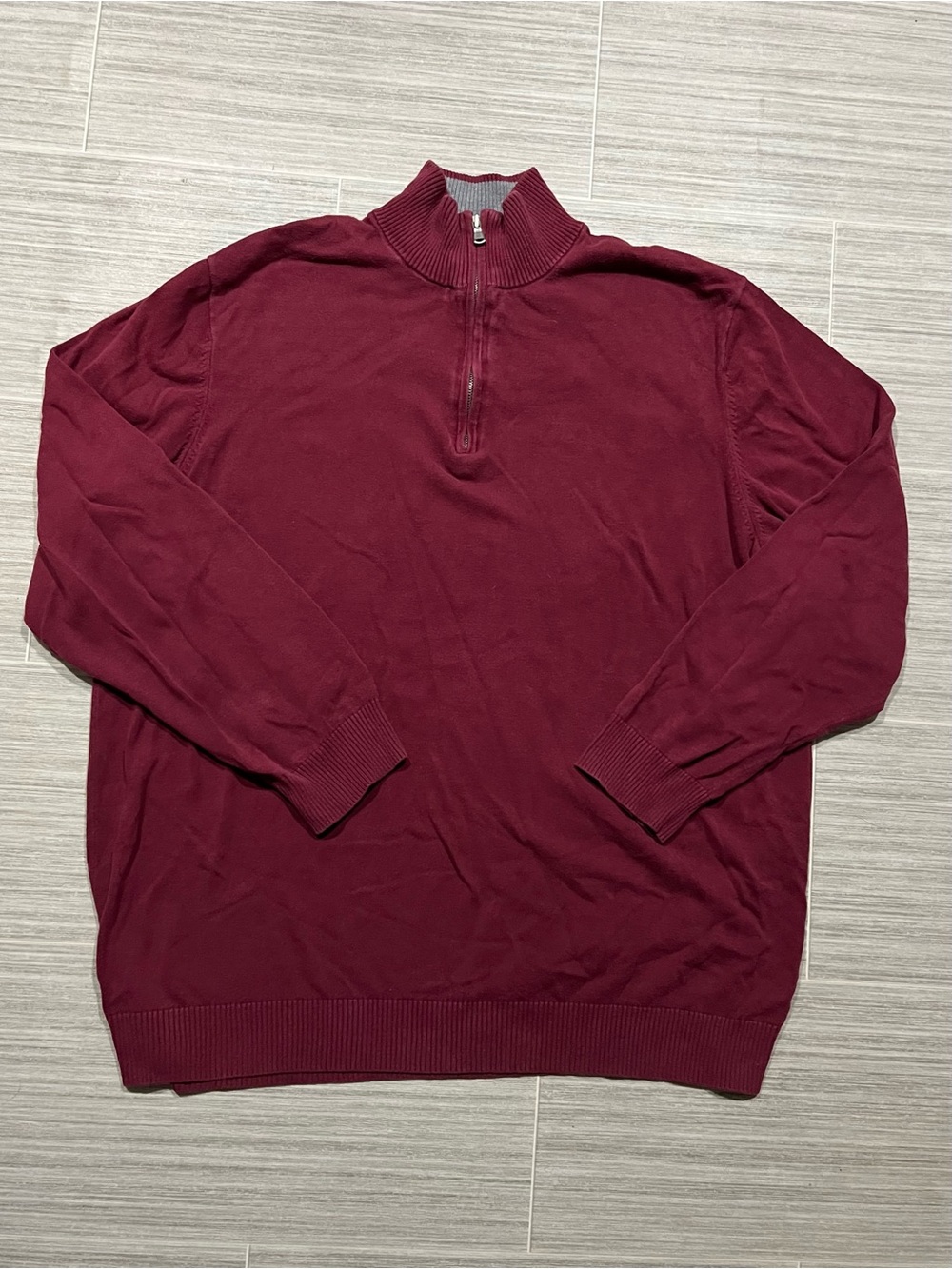 Burgundy Men's Half-Zip Sweater - 100% Cotton - XXL